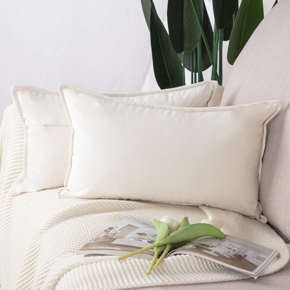 9883 Set of 2 Super Soft Velvet Decorative Throw Pillow Covers 12x20 inch